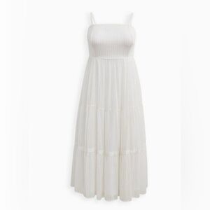 Torrid Maxi Chiffon and Lurex Tiered Elegant White Maxi Dress